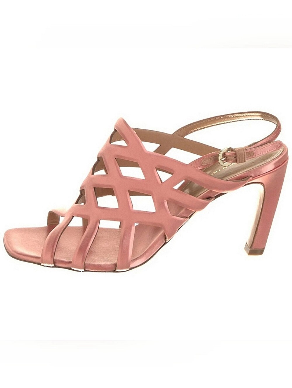 🆕️ Dries Van Noten Cage Buckle Satin Heels Size 7 Designer Coral Runway Style